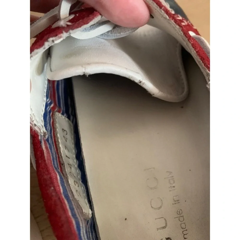 Gucci Mens Boat Shoes 232417 Red White Navy Patent Leather Suede Deck Shoes 9.5